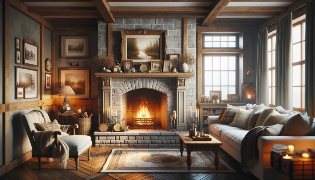 Photo of a rustic fireplace